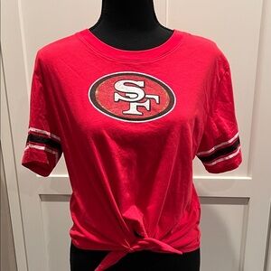 NFL SF Forty Niners Red Women’s Red Tees Short Sleeve Ties in the front Size L